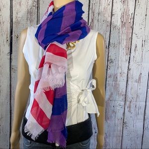 GRAY Saks Fifth Avenue Blanket Striped Scarf Wrap Shawl Stole Fringe Colorful